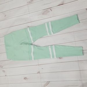 Alo Yoga High Waist Legit Leggings Size Small Mint Green and White Strip…